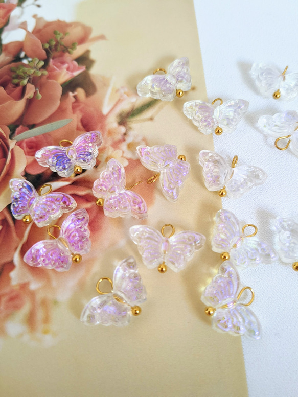 オーロラ 蝶 チャーム カン付き 10個 ちょうちょ パーツ 5枚目の画像