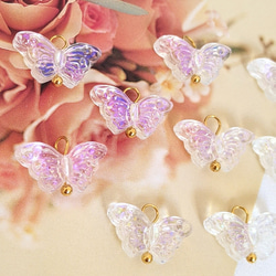 オーロラ 蝶 チャーム カン付き 10個 ちょうちょ パーツ 3枚目の画像