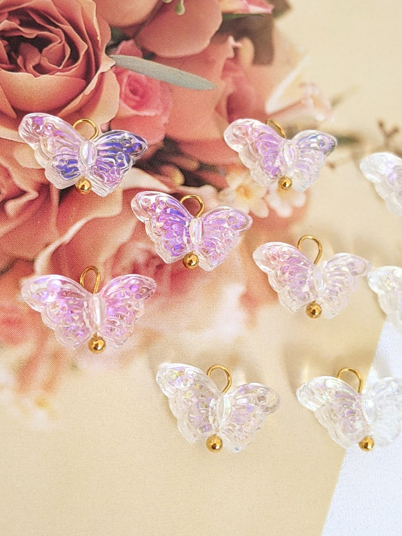 オーロラ 蝶 チャーム カン付き 10個 ちょうちょ パーツ 3枚目の画像