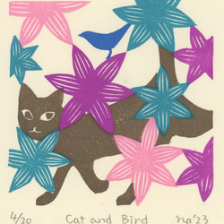 木版画「Cat and Bird」 1枚目の画像