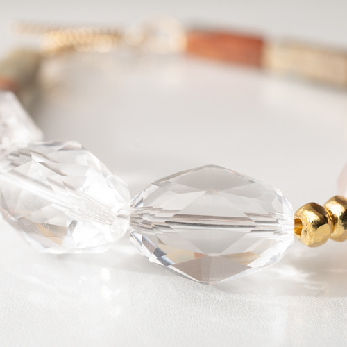 天然石ブレスレット マルチカラームーンストーンとクリスタルと  