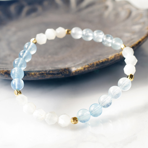 天然石ブレスレット アクアマリンとホワイトムーンストーン 16cm lb  