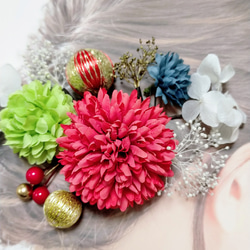 成人式用髪飾りセット（赤）　卒業式　結婚式　かすみ草　着物　成人式　振袖　ヘッドドレス　ヘアアクセ　袴 2枚目の画像