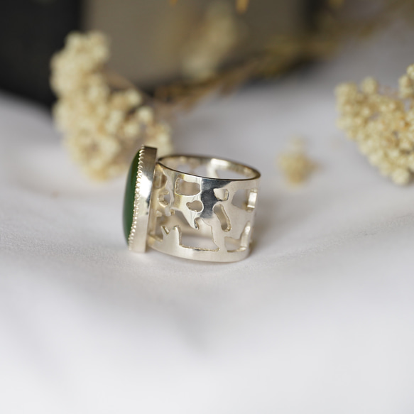 [送料当方負担] SV925 Nephrite Arabesque Ring(RAR09SV_Nep#11) 4枚目の画像