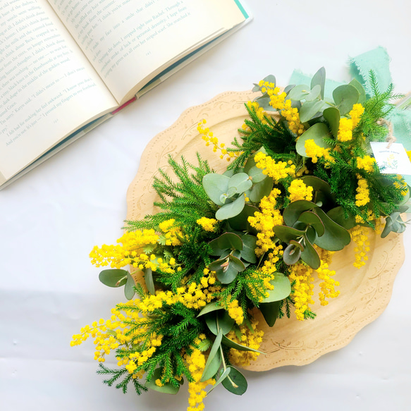 mimosa ミモザとタチカズラのナチュラルスワッグ ガーランド ドライ