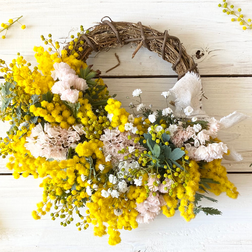 spring half wreathe♪ミモザの春のハーフリース。