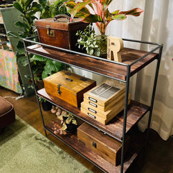 ❴天然無垢材❵アイアンフレームシェルフ 天然無垢材アイアンフレームシェルフ【サイズ900×800】 棚