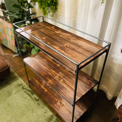 【送料無料】　アイアン3段ラック　オーダーメイド　ハンドメイド　男前家具　無骨 アイアン3段シェルフ アイアンラック オーダーメイド ハンドメイド