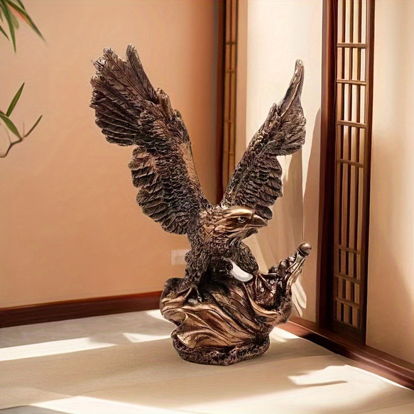 置き物 オブジェ イーグル 鷲 ワシ 鳥 羽根 飛び立つ バード アート リビング 玄関 書斎 装飾品 cht-1584 3枚目の画像