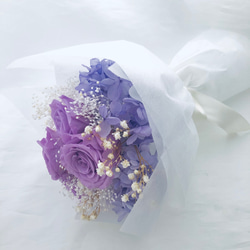 プリザーブドフラワー/ライラックローズと紫陽花の花束/花束ラッピングでお届け 6枚目の画像