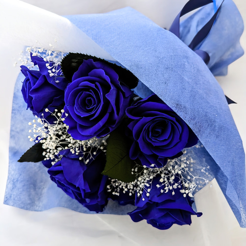 プリザーブドフラワー青い薔薇9輪とかすみ草の花束 プリザーブド