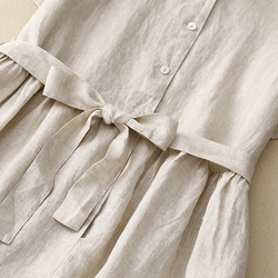 夏の綿麻ワンピース、半袖ワンピース【3色、グリーン、薄いベージュ、ネイビー】ロング丈スカート、ギフト、 6枚目の画像