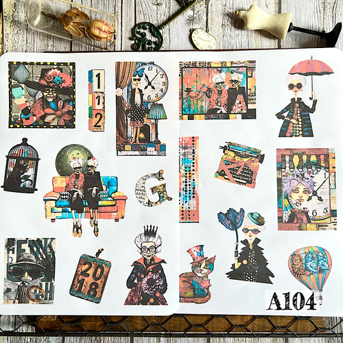送料無料【A104コラージュ素材】シール 人物 ジャンクジャーナル