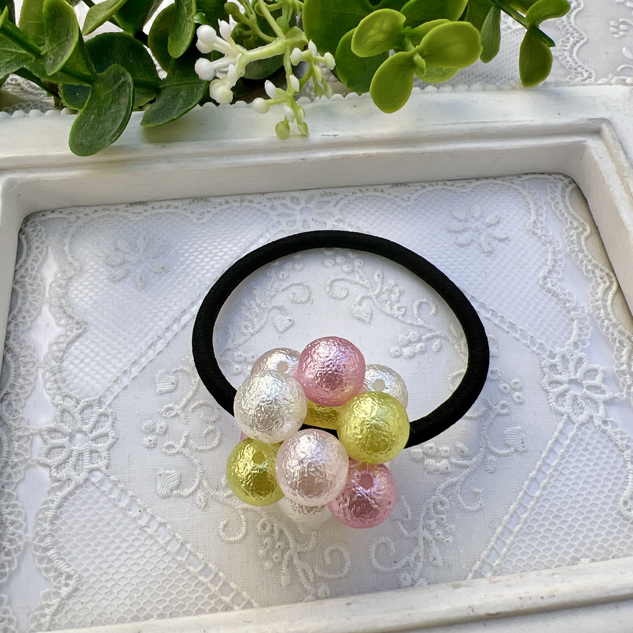 ビーズ ヘアゴム キッズ 子供 髪ゴム 桜 ビーズボール キラキラ