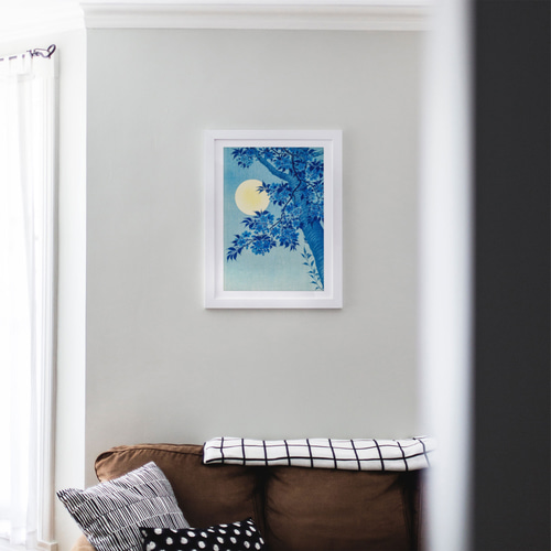 月夜に浮かぶ桜の優美 - 小原古邨作の静謐な世界 月夜の桜 e854 写真