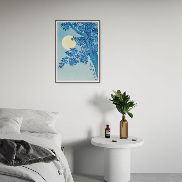 月夜に浮かぶ桜の優美 - 小原古邨作の静謐な世界 月夜の桜 e854 2枚目の画像