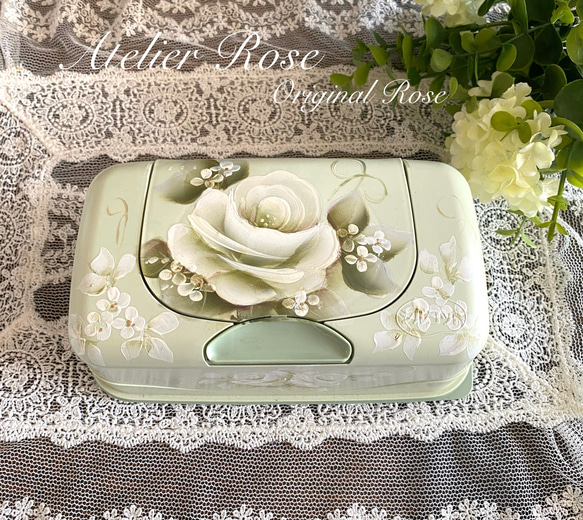 ♡限定色グリーン プレゼントに最適！手描きの薔薇のウエット