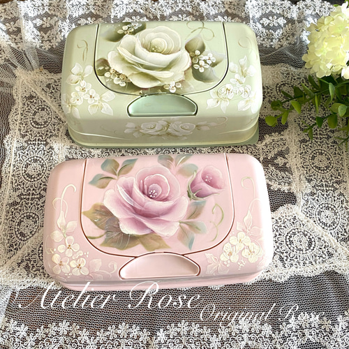 ♡限定色グリーン プレゼントに最適！手描きの薔薇のウエット