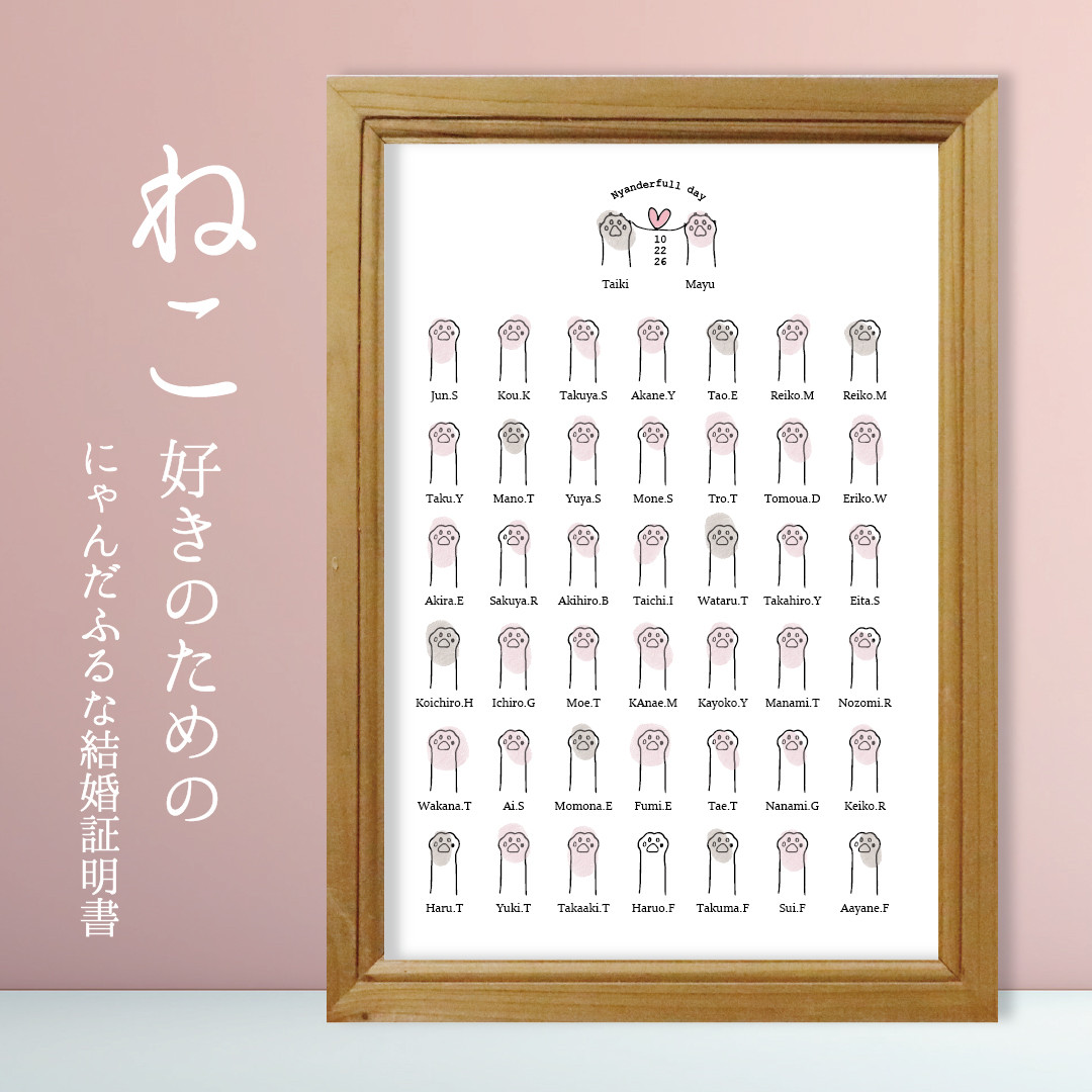 猫好きさんに贈るにゃんだふるな結婚証明書 ウェルカムボード CREAM 