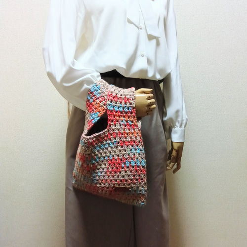 Mixカラーニットバッグ/かぎ針編み/エコバッグ/バッグinバッグ