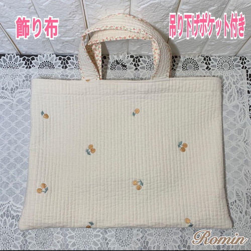 ヌビトートバッグ　レッスンバッグ　チェリー柄　ハンドメイド【1点限り】 ヌビ トートバッグ レッスンバッグ チェリー柄 レッスンバッグ Romin