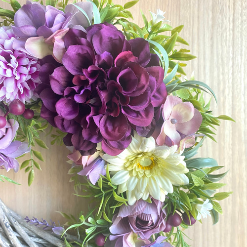 紫色のナチュラルフラワーリース/贈り物/ドアリース/アーティ