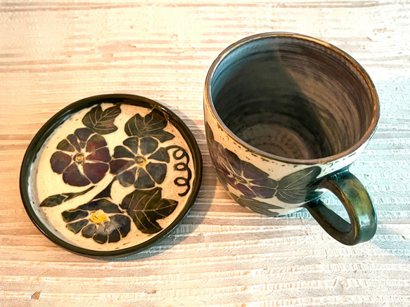 朝顏。牽牛花刻畫咖啡杯盤組(售完再製款)_陶器馬克杯 第3張的照片