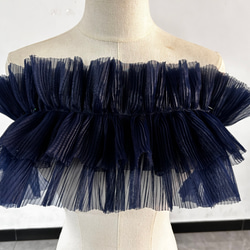 海軍藍露肩柔軟薄紗連身裙排列顏色可定制 第1張的照片