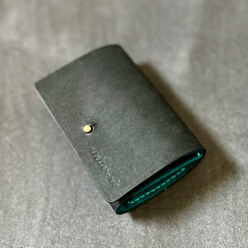 ギボシでとめる三つ折り財布 【ブラック×ターコイズ】 ミニ財布