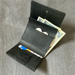 ギボシでとめる三つ折り財布【ブラック】ミニ財布　イタリアンレザー　プレゼント　ユニセックス 9枚目の画像
