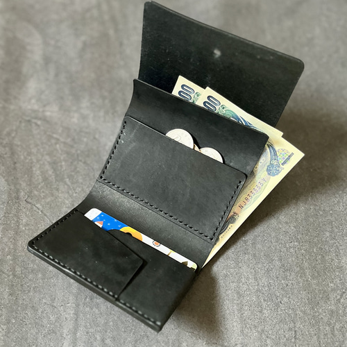 ギボシでとめる三つ折り財布【ブラック】ミニ財布 イタリアン