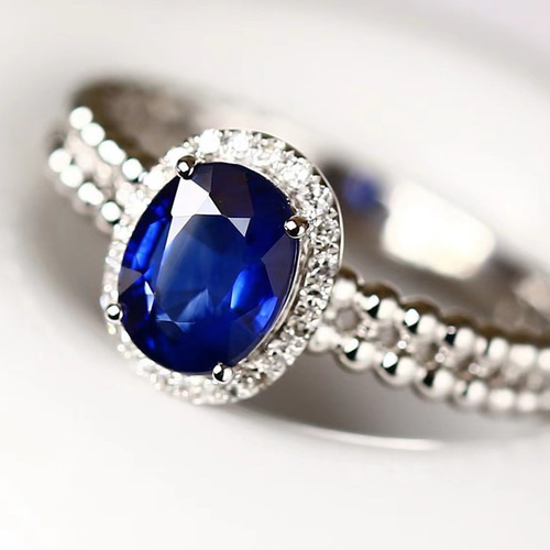 K18wg サファイア　ダイヤ　リング k18WG天然サファイア&天然ダイヤモンドリング13号