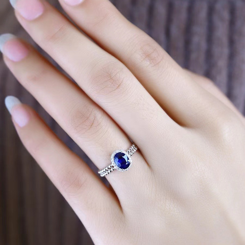 文芸」K18WG 天然サファイア 天然ダイヤモンド リング 成功 誠実 慈愛  