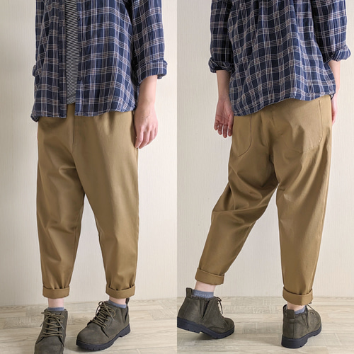 太さ・股上も選べる♧サルエルパンツ／チノ生地 綿100% キャメル