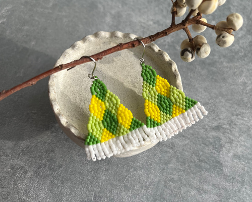 0016-mosaic《nanohana》 ピアス（フック・チェーン） an.atelier445