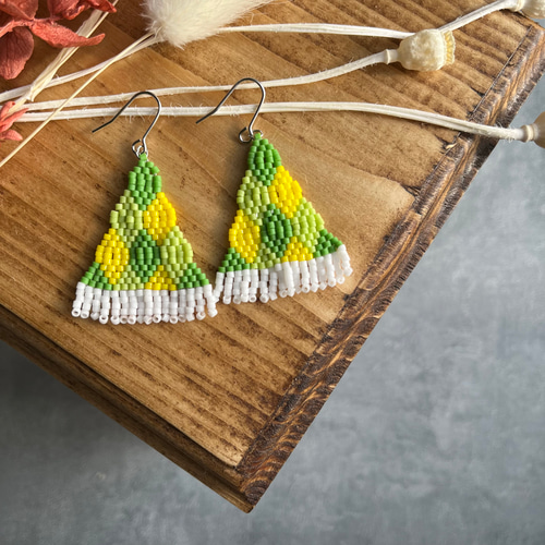 0016-mosaic《nanohana》 ピアス（フック・チェーン） an.atelier445