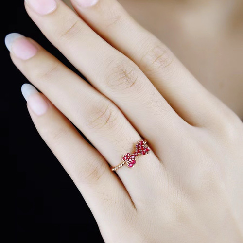 美品　天然ルビー　K18 YG リング ギフト」K18 天然ルビー リング 純愛 女性 女王 計0.5ct 指輪