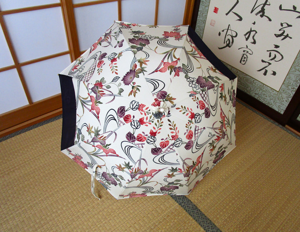 型染め+紗　着物から日傘（傘袋付き） 11枚目の画像
