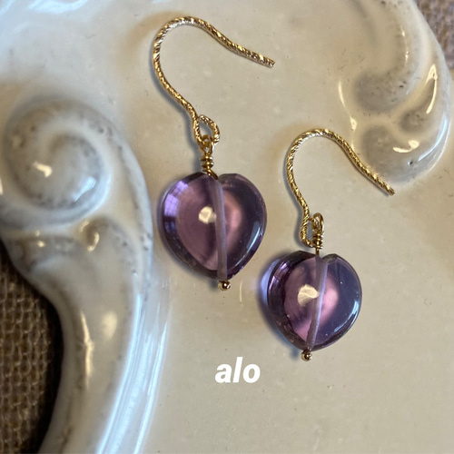 送料無料】14kgf 天然石 アメジスト ハートシェイプ シンプルピアス  