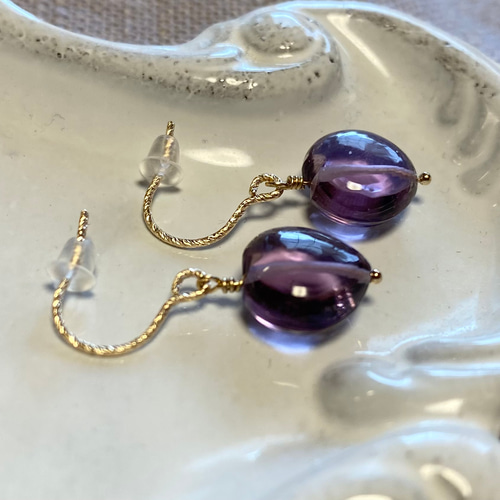 送料無料】14kgf 天然石 アメジスト ハートシェイプ シンプルピアス  