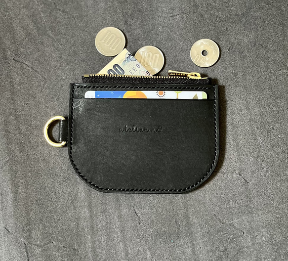 小さなフラグメントケース【ブラック】ミニ財布カードケース　コインケース　イタリアンレザー 3枚目の画像