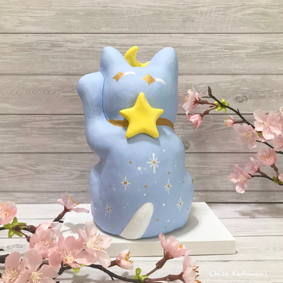 アートにゃ招き猫・星/一点物・縁起物・置物・猫・月 2枚目の画像