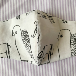 再販　フィルターポケット付き　鳥のマスク　ホワイト　手縫い 3枚目の画像