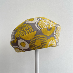 【受注製作】サニーサークルベレー 北欧柄 フラワー コットンリネン 黄色  ベレー帽 帽子  屋内帽子 大きい 小さい 6枚目の画像