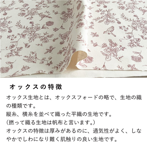 オックス Bird＆フラワー【生地幅×50cm単位】コットン 鳥 バード 布 北欧風 韓国風 生地 布 10枚目の画像