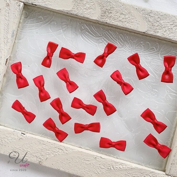 440【パーツ/18ヶ】サテンミニリボン/レッド デコパーツ ＋Ucraft