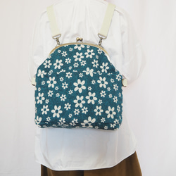 單調花朵&lt;&lt;綠松石藍&gt;&gt; Gamaguchi 背包和單背包 2way Bag 第3張的照片