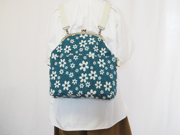 單調花朵&lt;&lt;綠松石藍&gt;&gt; Gamaguchi 背包和單背包 2way Bag 第3張的照片