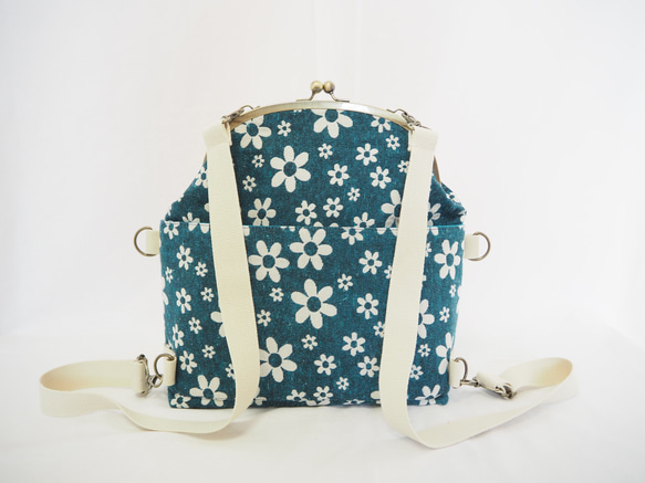 單調花朵&lt;&lt;綠松石藍&gt;&gt; Gamaguchi 背包和單背包 2way Bag 第5張的照片