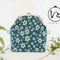 單調花朵&lt;&lt;綠松石藍&gt;&gt; Gamaguchi 背包和單背包 2way Bag 第1張的照片